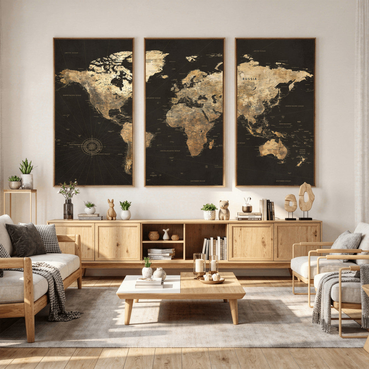 Framed World Map with Pin Canvas Print – Detailed World Map