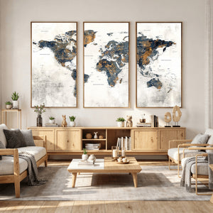 World Map Wall Art Canvas Print for Office Wall Decor