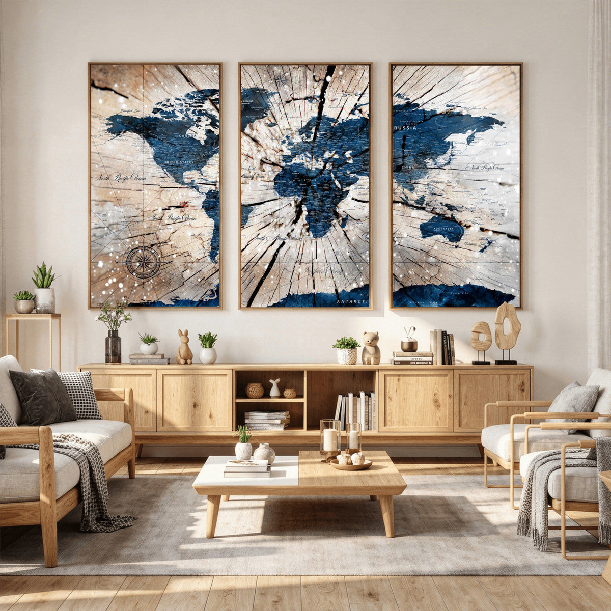 Rustic World Map Canvas Print – Framed Wall Art for Couples,