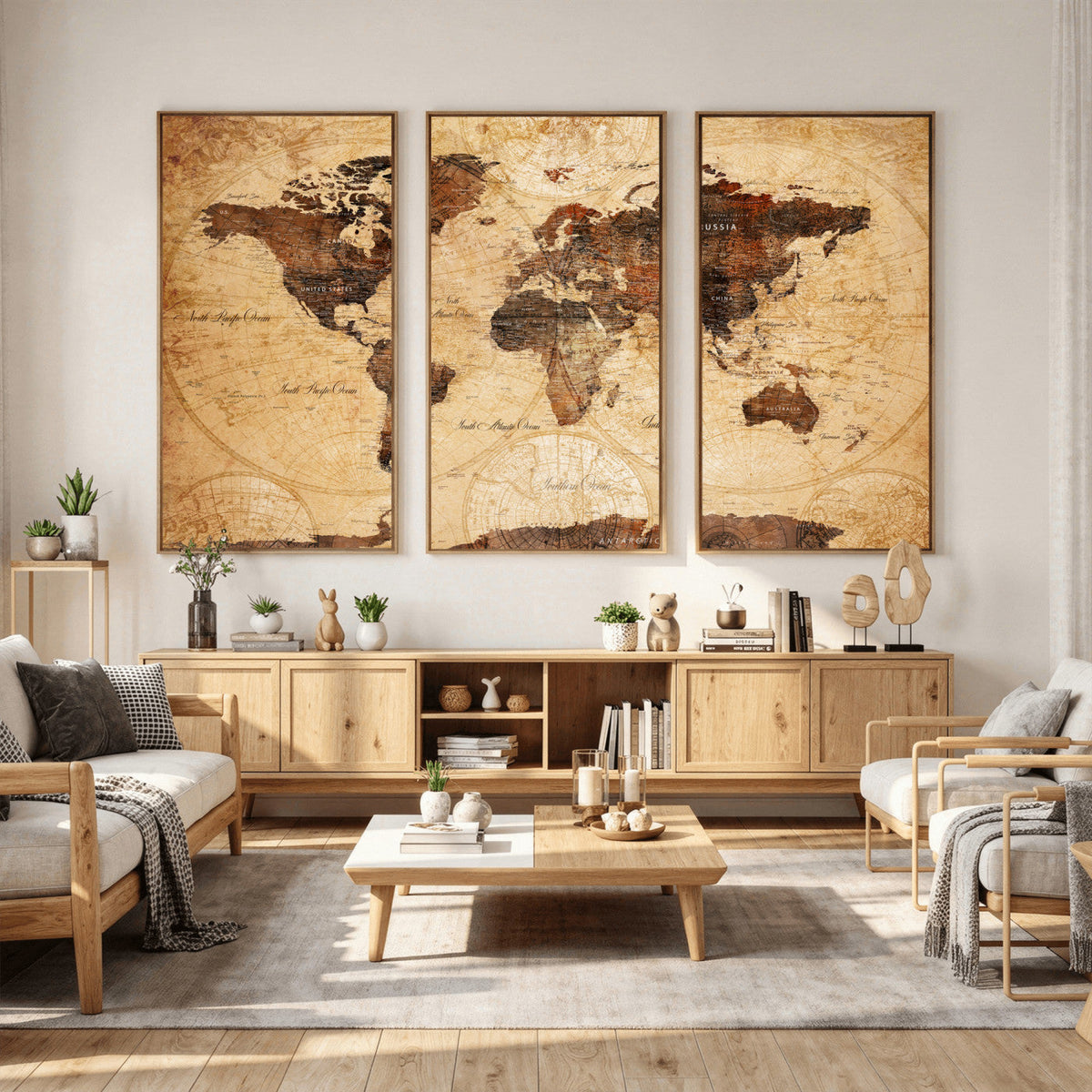 Modern Red and Gray World Map Canvas Print – Framed Wall Art