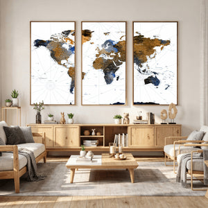 World Map Wall Art Canvas Print, Modern Decorative Framed