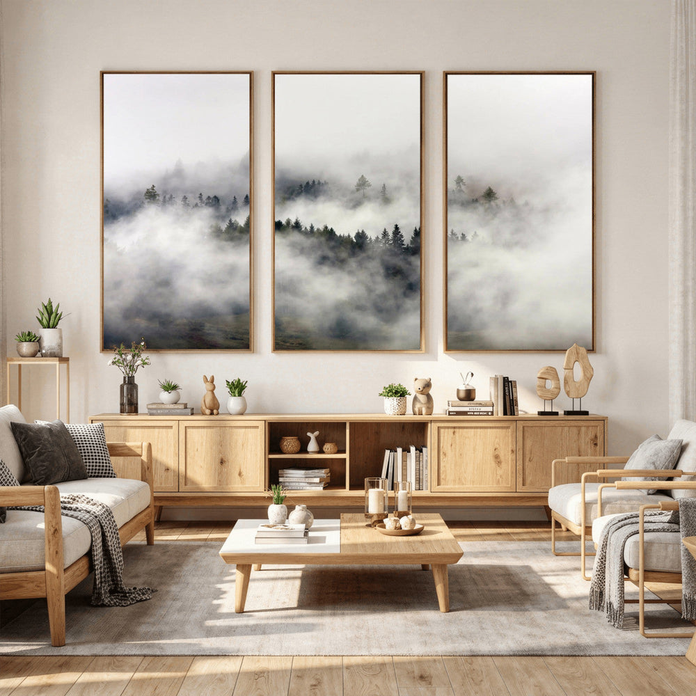 Foggy Forest Wall Art Canvas Print, Misty Pine Tree