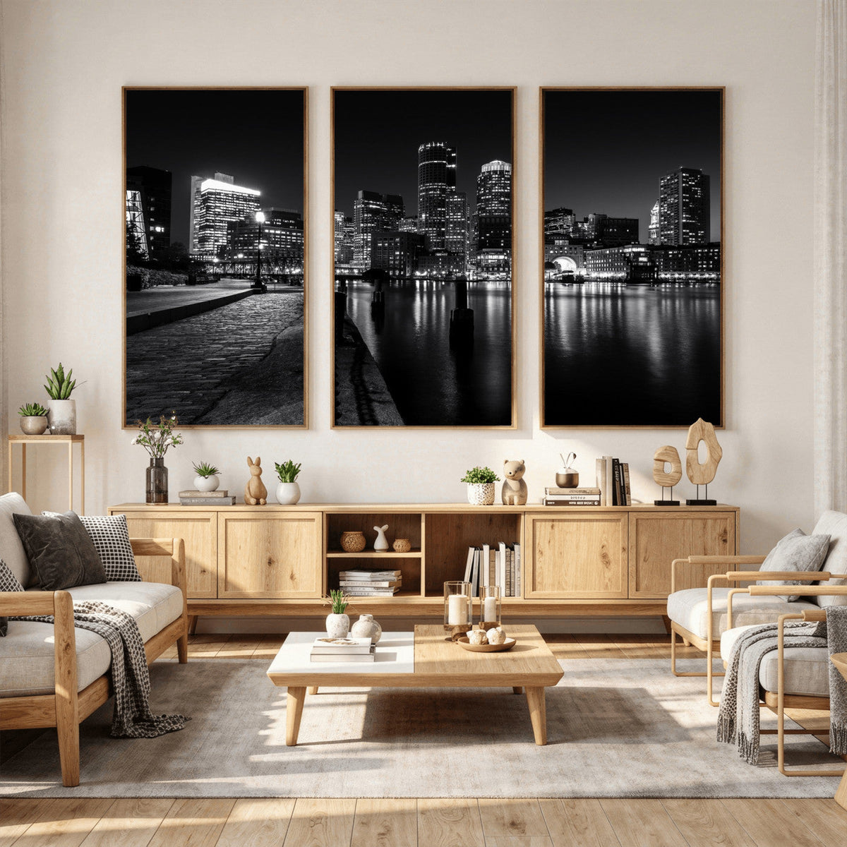 Boston Wall Art Canvas Print, Boston City Downtown Night