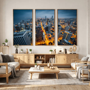 Chicago Wall Art Canvas Print - Chicago City Downtown Night