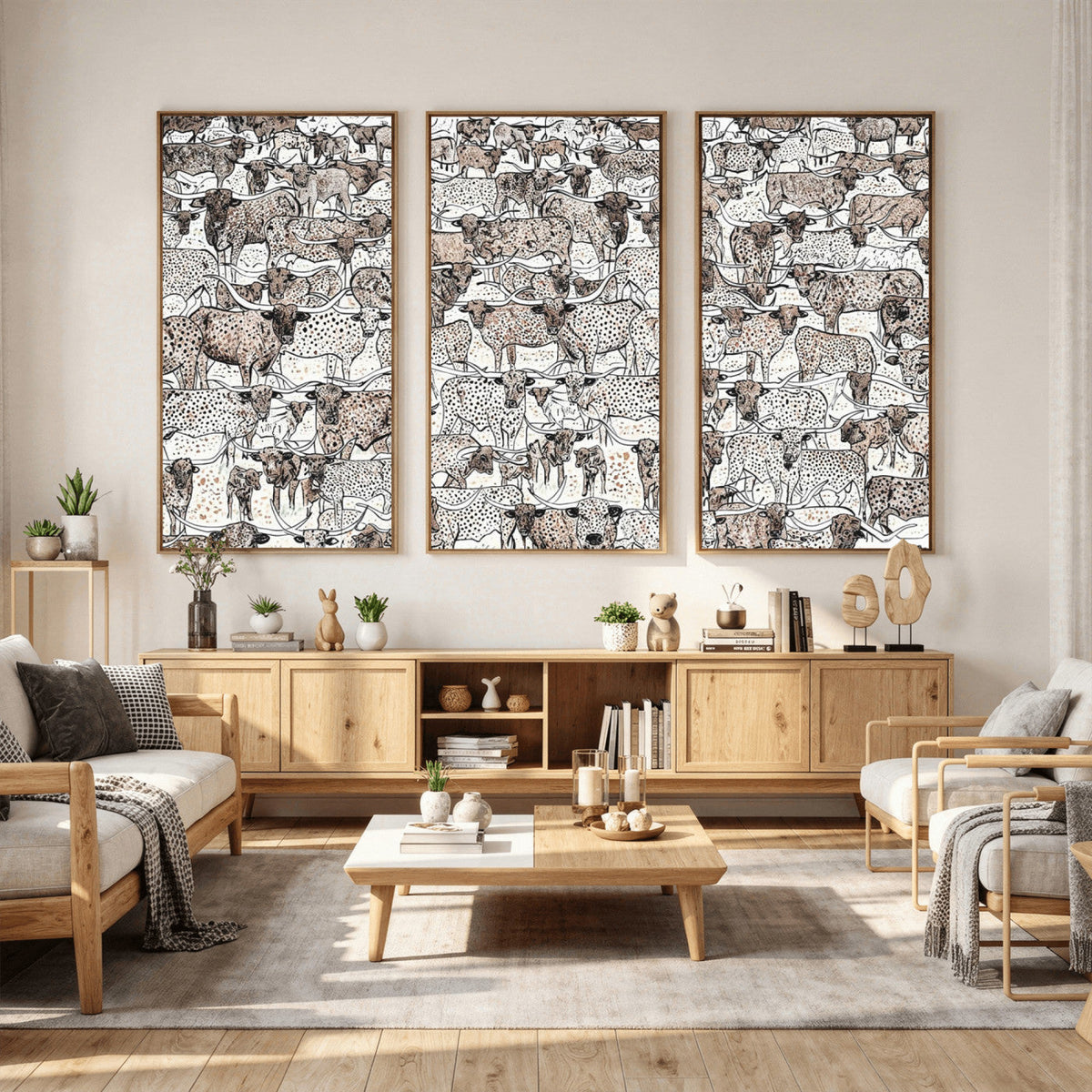 Abstract Texas Cow Wall Art Canvas Print - Farm Longhorn
