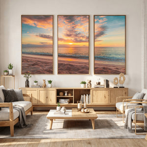 Sunset Beach Wall Art Canvas Print – Soft Coastal