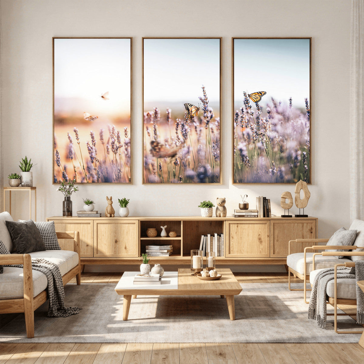 Lavender Field Wall Art Canvas Print, Butterfly Floral