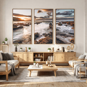 Rocky Coast Ocean Sunset Wall Art Canvas Print, Dramatic