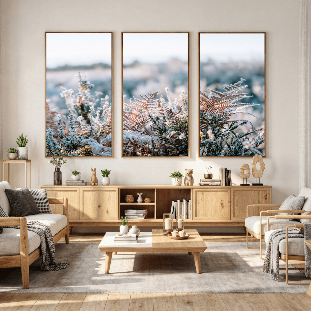 Frosted Fern Wall Art Canvas Print, Soft Winter Botanical