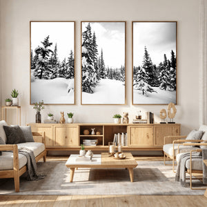 Black and White Snowy Pine Forest Wall Art Canvas Print,