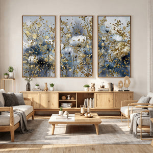Abstract Floral Wall Art Canvas Print – Gold and Blue