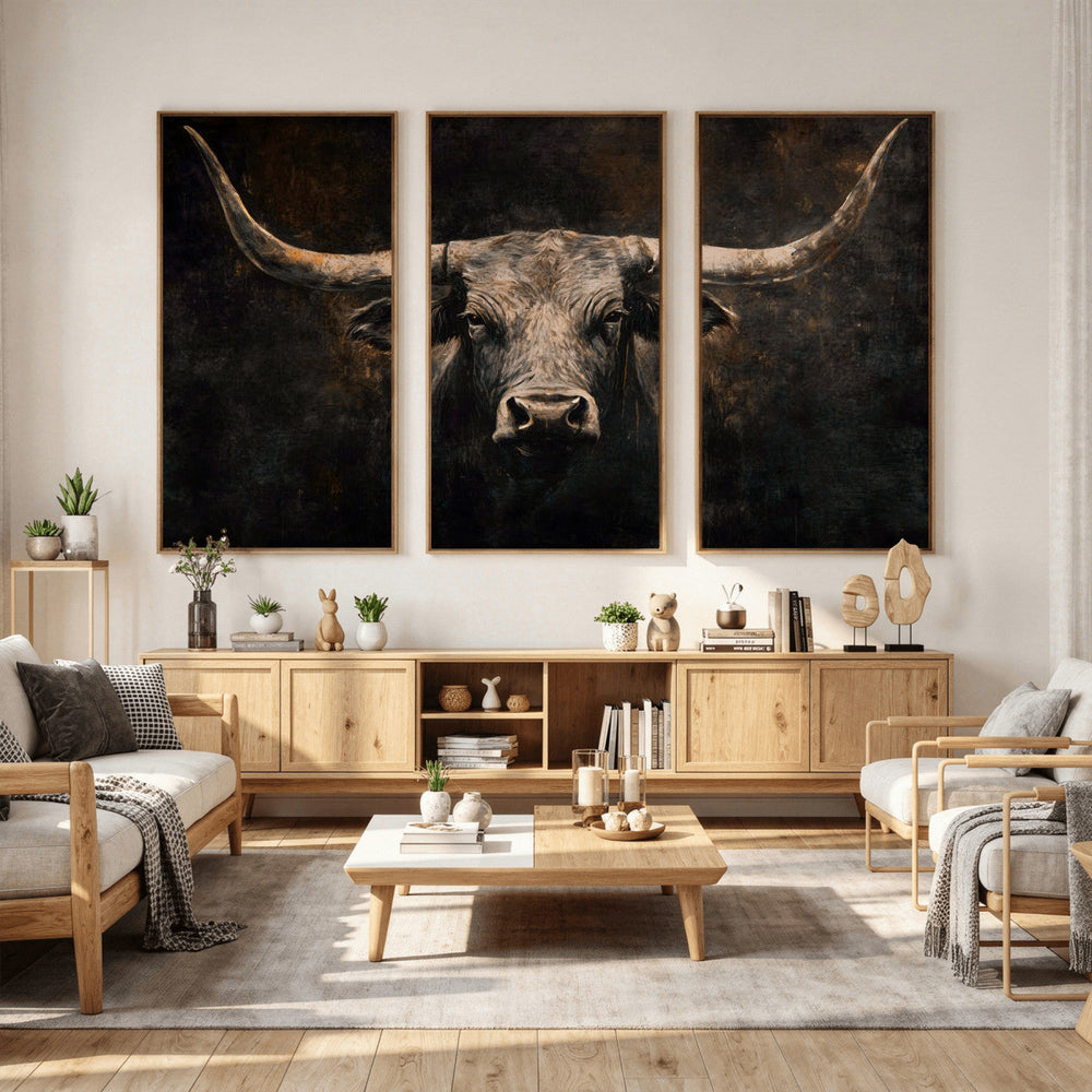 Vintage Longhorn Bull Wall Art Canvas Print – Rustic Western