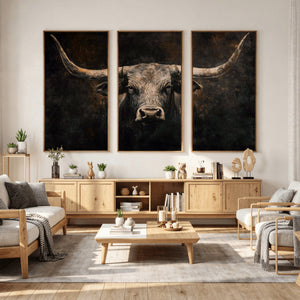 Vintage Longhorn Bull Wall Art Canvas Print – Rustic Western