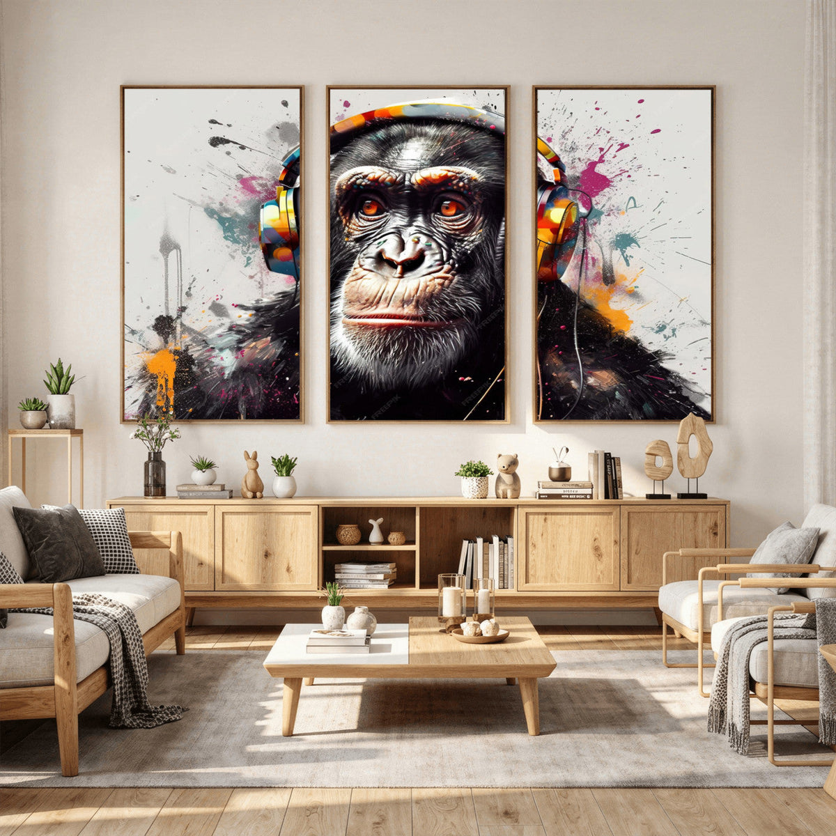Dj Monkey Wall Art Canvas Print – Colorful Pop Art Banksy
