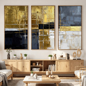 Gold Navy Abstract Wall Art Canvas Print, Modern Luxury