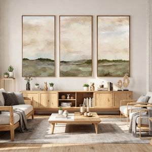 Muted Watercolor Hill Landscape Print — Beige Taupe Cloudy
