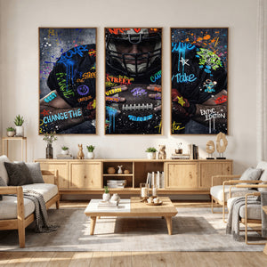 Graffiti American Football Player Street Art Wall Art Canvas