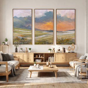 Mountain Sunset Wall Art Canvas Print Vintage Landscape