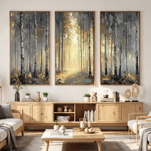 Abstract Birch Forest Wall Art Canvas Print – Modern Neutral