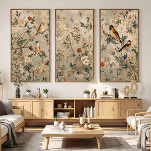Vintage Birds and Flowers Wall Art Canvas Print, Botanical