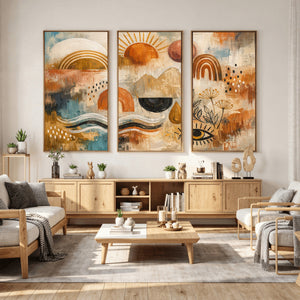 Geometric Boho Abstract Wall Art Canvas Print, Orange Blue