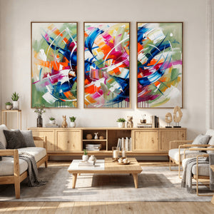 Geometric Abstract Wall Art Canvas Print, Orange Blue