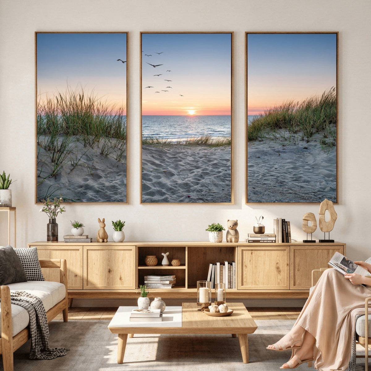 Sandy Dune Path Sunset Canvas Wall Art — Seagulls Beach