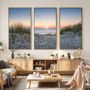 Sandy Dune Path Sunset Canvas Wall Art — Seagulls Beach