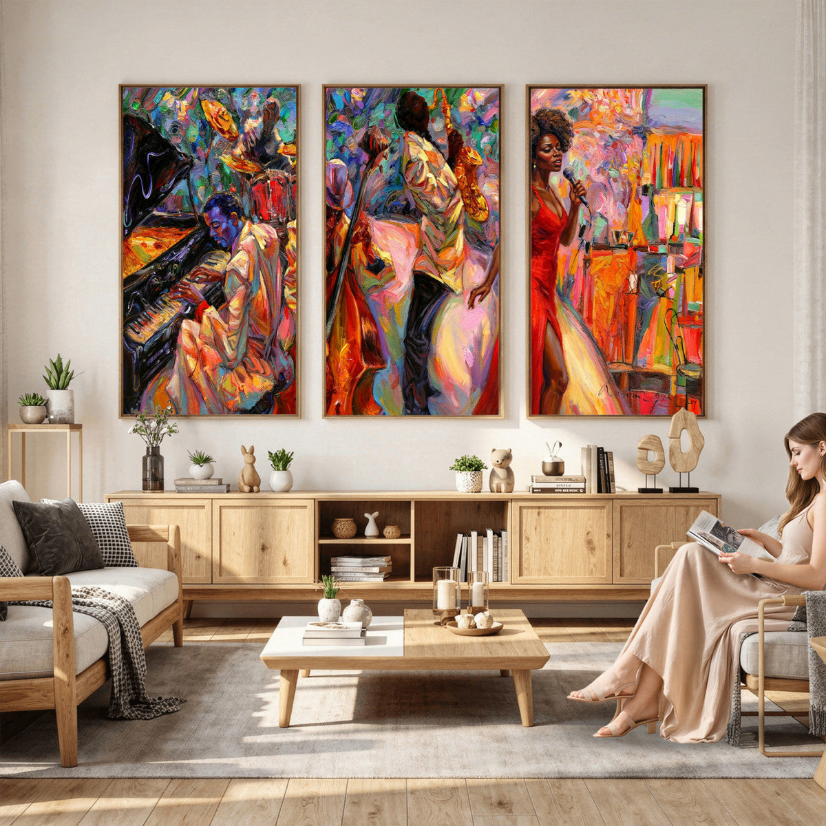 African American Jazz Singer Canvas Art — Red Dress Black