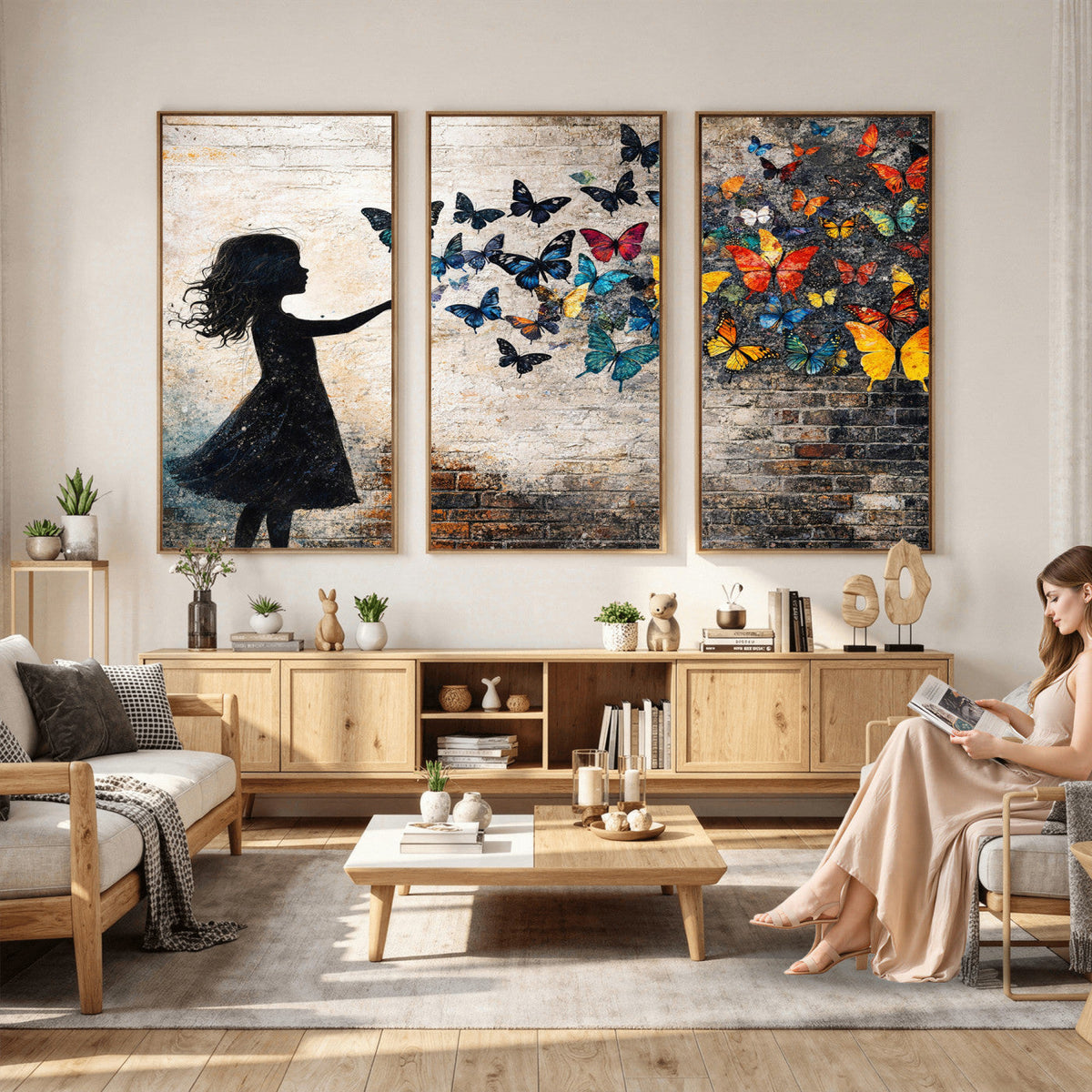 Banksy Butterfly Girl Wall Art Canvas Print, Framed Street