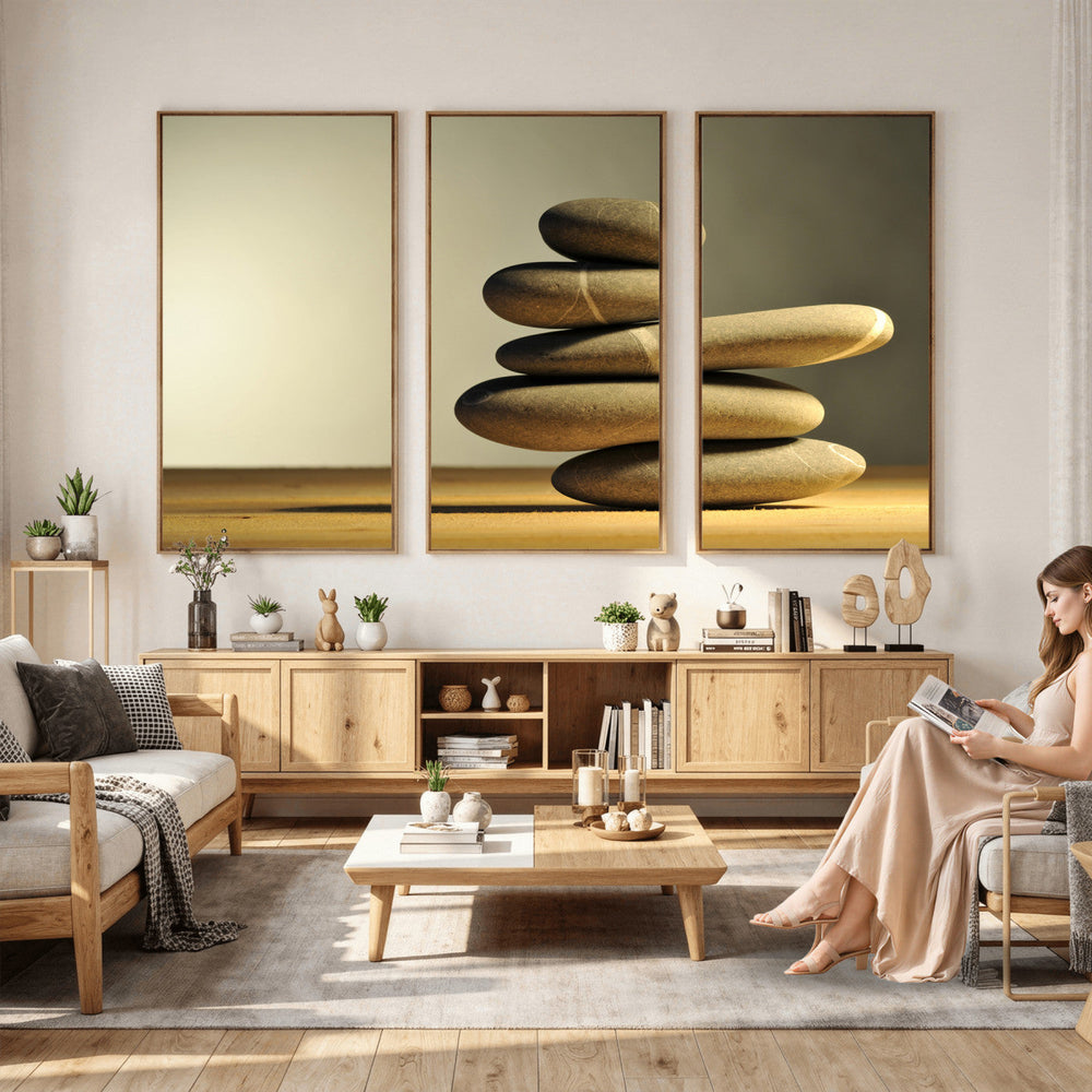 Zen Stone Wall Art Canvas Print, Balanced Rock Stack Framed