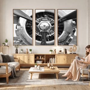 Vintage Propeller Plane Wall Art Canvas Print, Black and