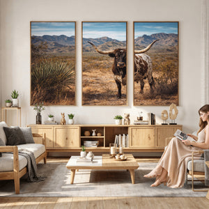 Texas Longhorn Canvas Wall Art Western Bull Desert Moody
