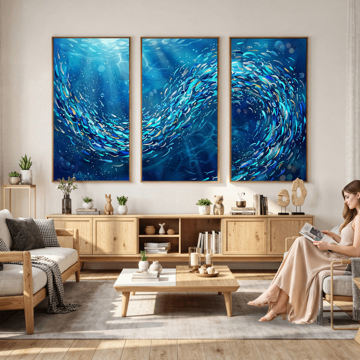 School of Fish Canvas Print | Blue Ocean Underwater Wall Art