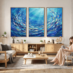 School of Fish Canvas Print | Blue Ocean Underwater Wall Art