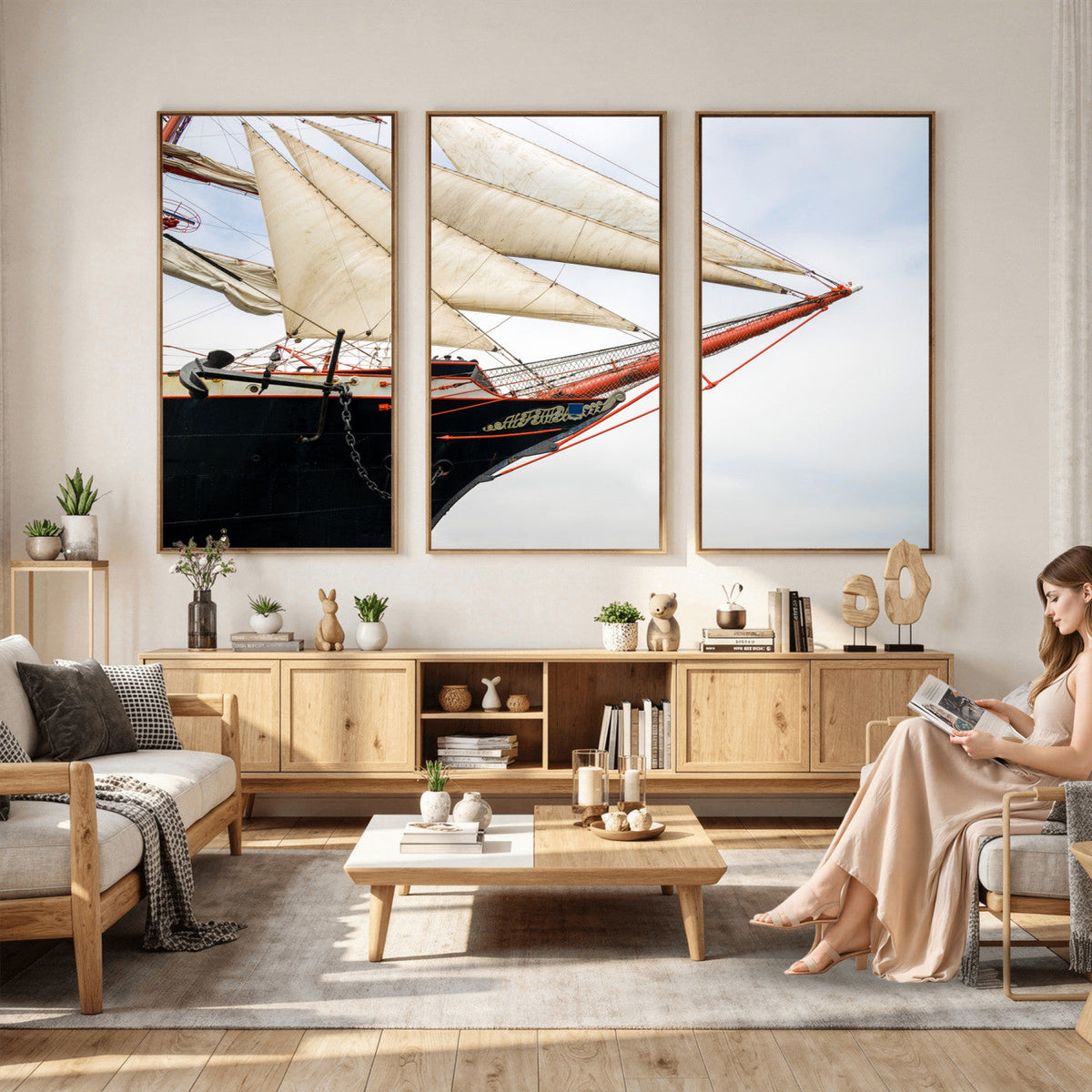 Sailboat Wall Art Canvas Print, Vintage Ship Bow Framed