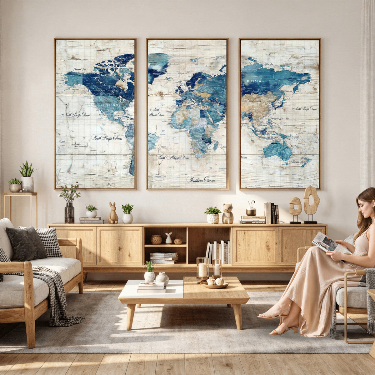 Watercolor World Map Canvas Wall Art Print – Abstract