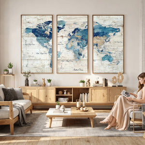 Watercolor World Map Canvas Wall Art Print – Abstract