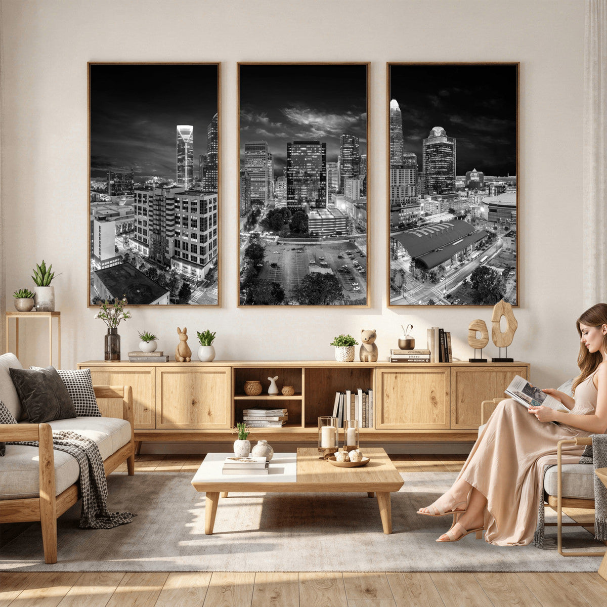 Charlotte Skyline Canvas Wall Art Print – North Carolina Cityscape Photography Print