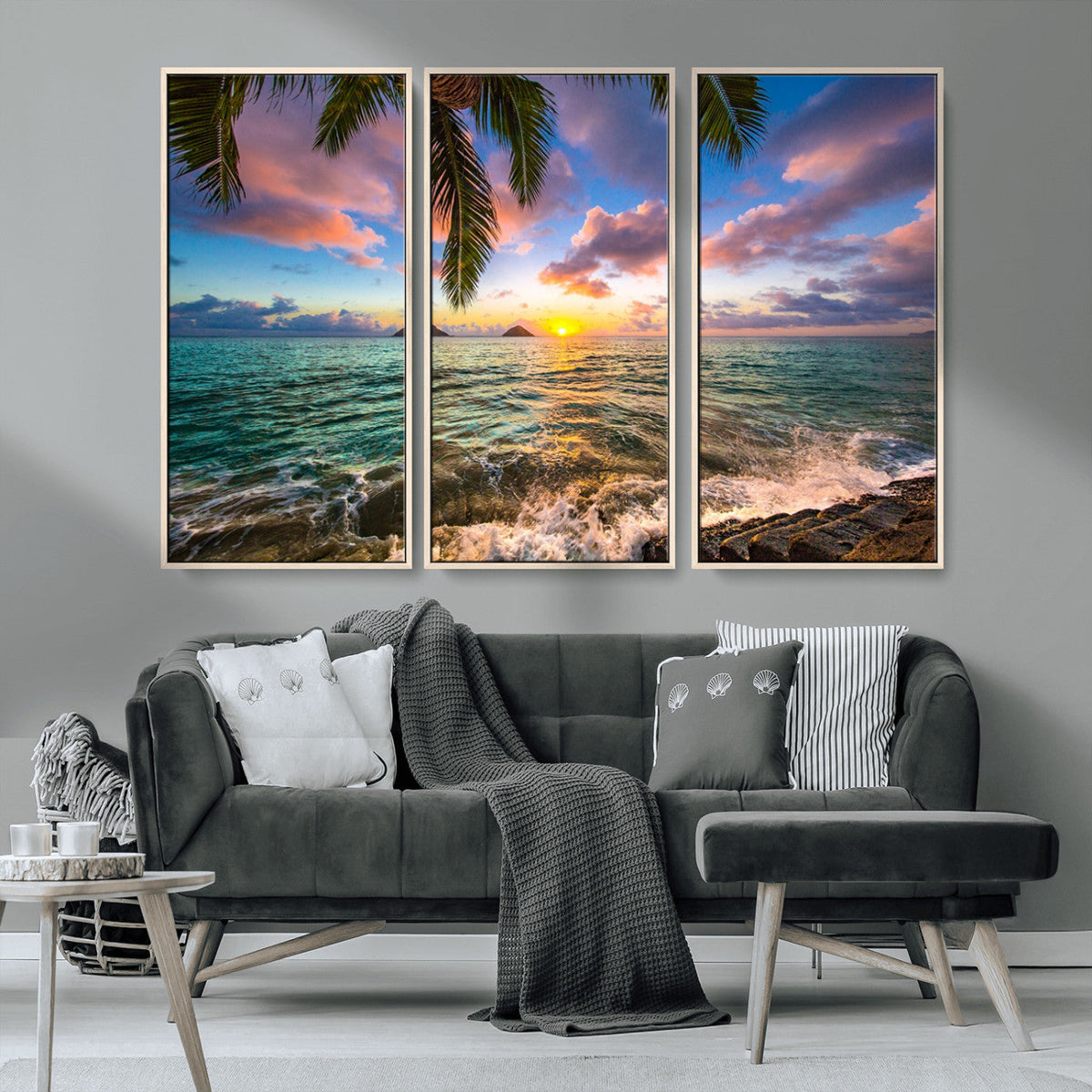 Framed Tropical Sunset Art Canvas Print