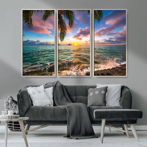 Framed Tropical Sunset Art Canvas Print