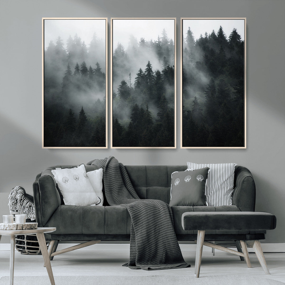 Foggy Forest Wall Art Canvas Print | 3 Panel Large Misty