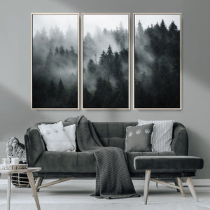 Foggy Forest Wall Art Canvas Print | 3 Panel Large Misty