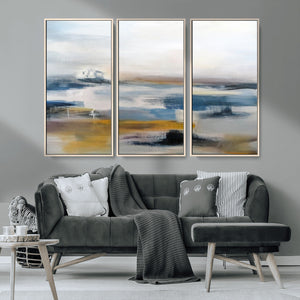 Abstract Landscape Wall Art Canvas | 3 Panel Modern Blue,
