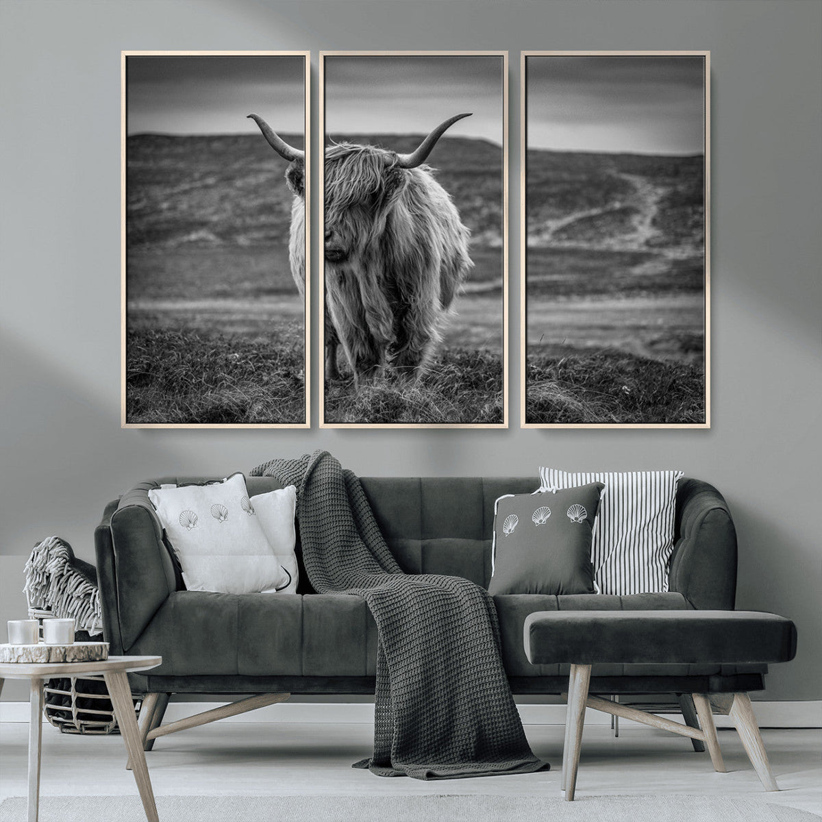 Fluffy Cattle Wall Art Print, Highland Cow Canvas, Framed