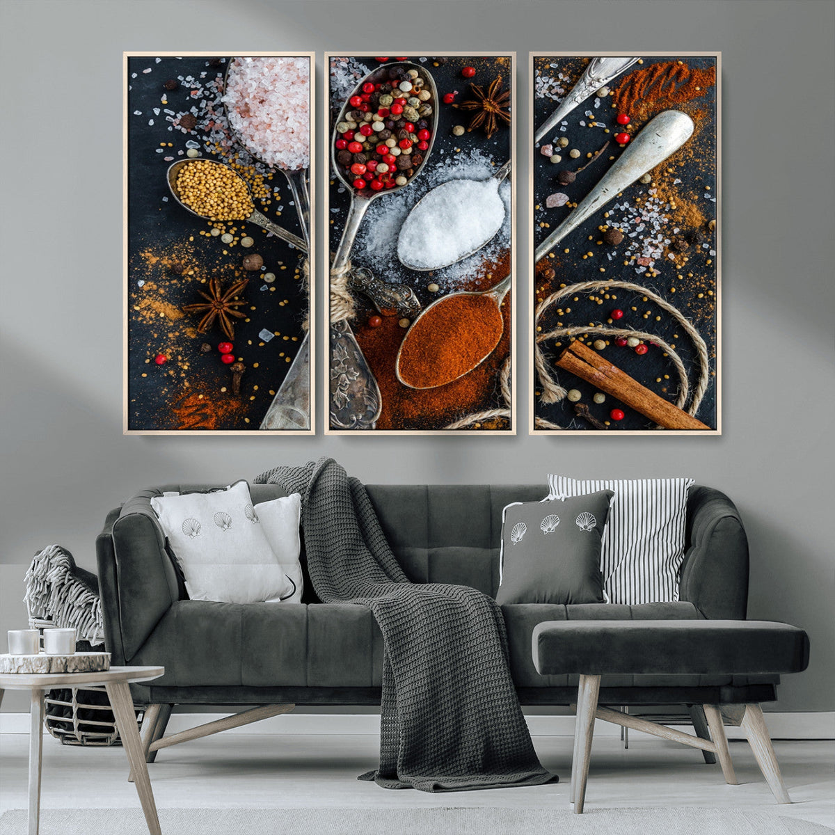 Spices and Seasonings Canvas Wall Art – Colorful Triptych