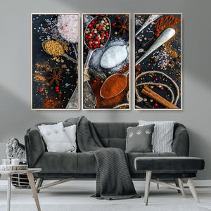 Spices and Seasonings Canvas Wall Art – Colorful Triptych