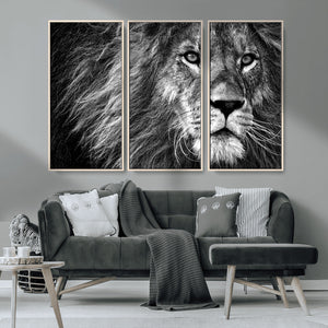 Black and White Lion Canvas Wall Art Print – Wildlife