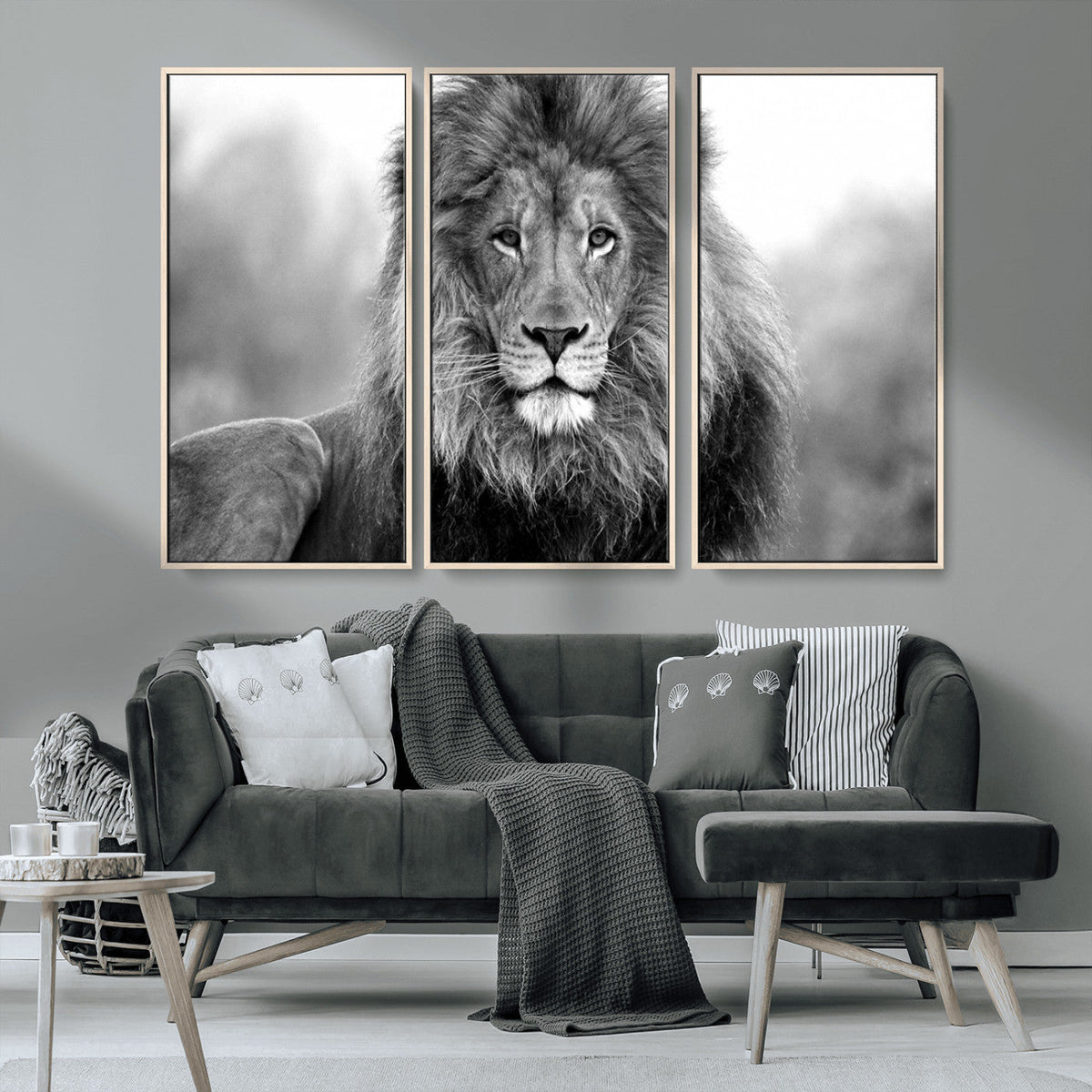 Black and White Lion Canvas Wall Art – Animal Print Artwork