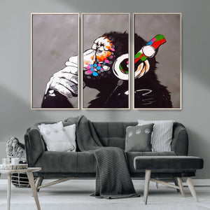 Dj Monkey Listening to Music Wall Art Print | Banksy Monkey